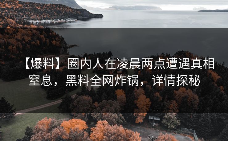 【爆料】圈内人在凌晨两点遭遇真相 窒息，黑料全网炸锅，详情探秘